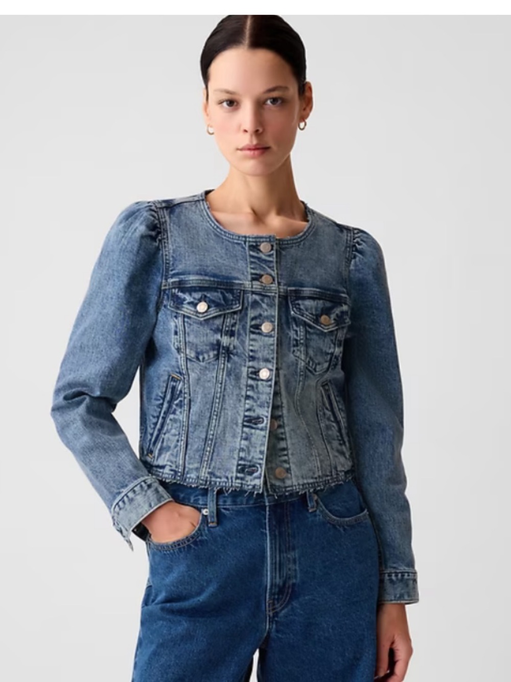 GAP Collarless Cropped Icon Denim Jacket